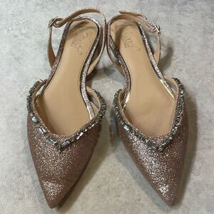 Jewel Badgley Mischka Camden Womens Rhinstone Glitter Flats Sz 8